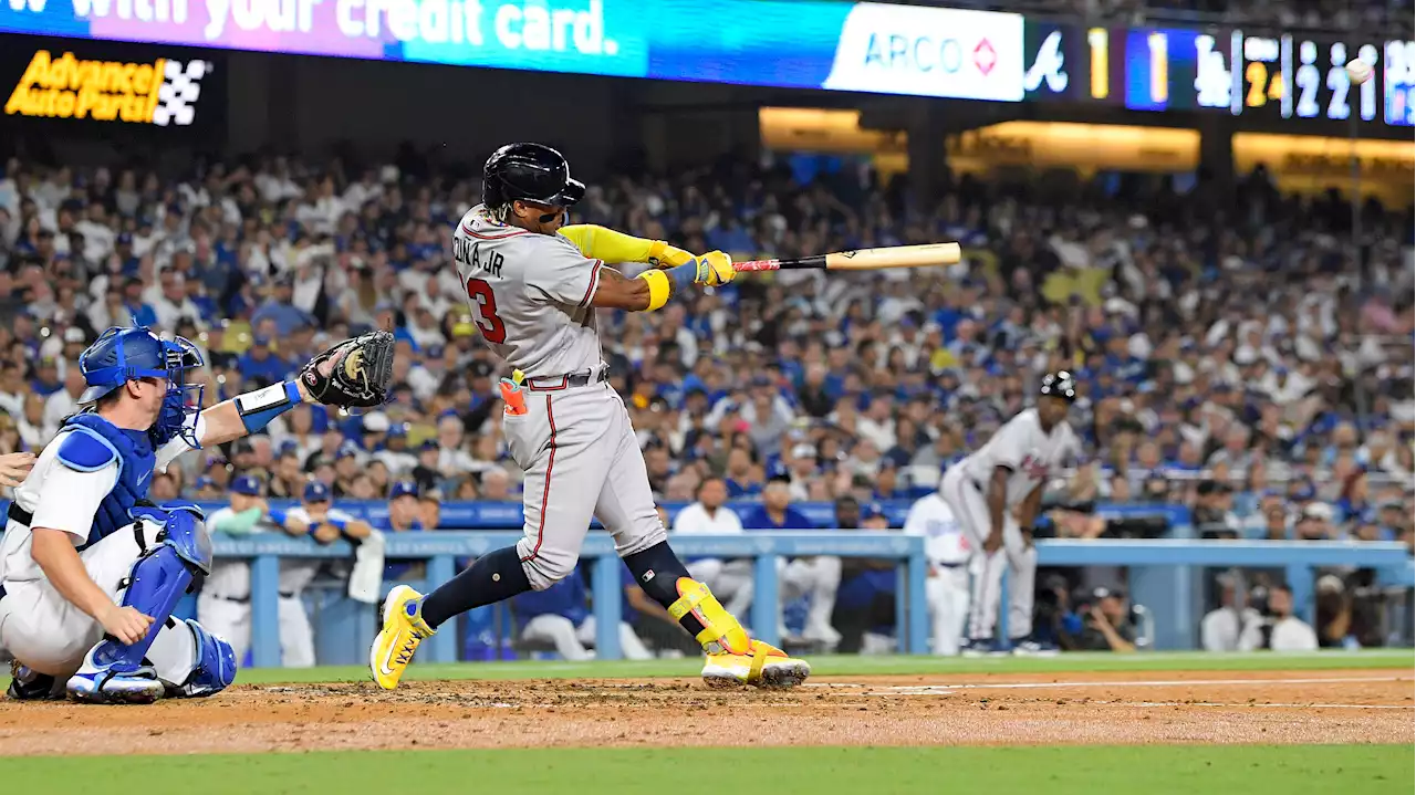 Ronald Acuña hits grand slam on wedding night to become 30-HR, 60-SB player as Braves beat Dodgers