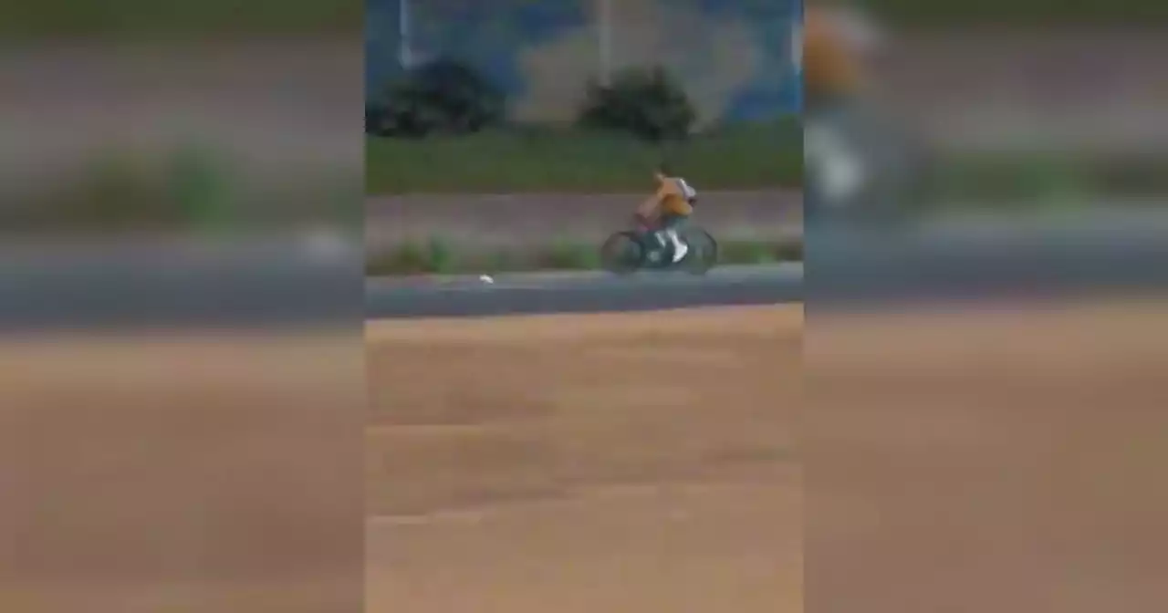 Someone was spotted riding their bike on Highway 401 in Toronto