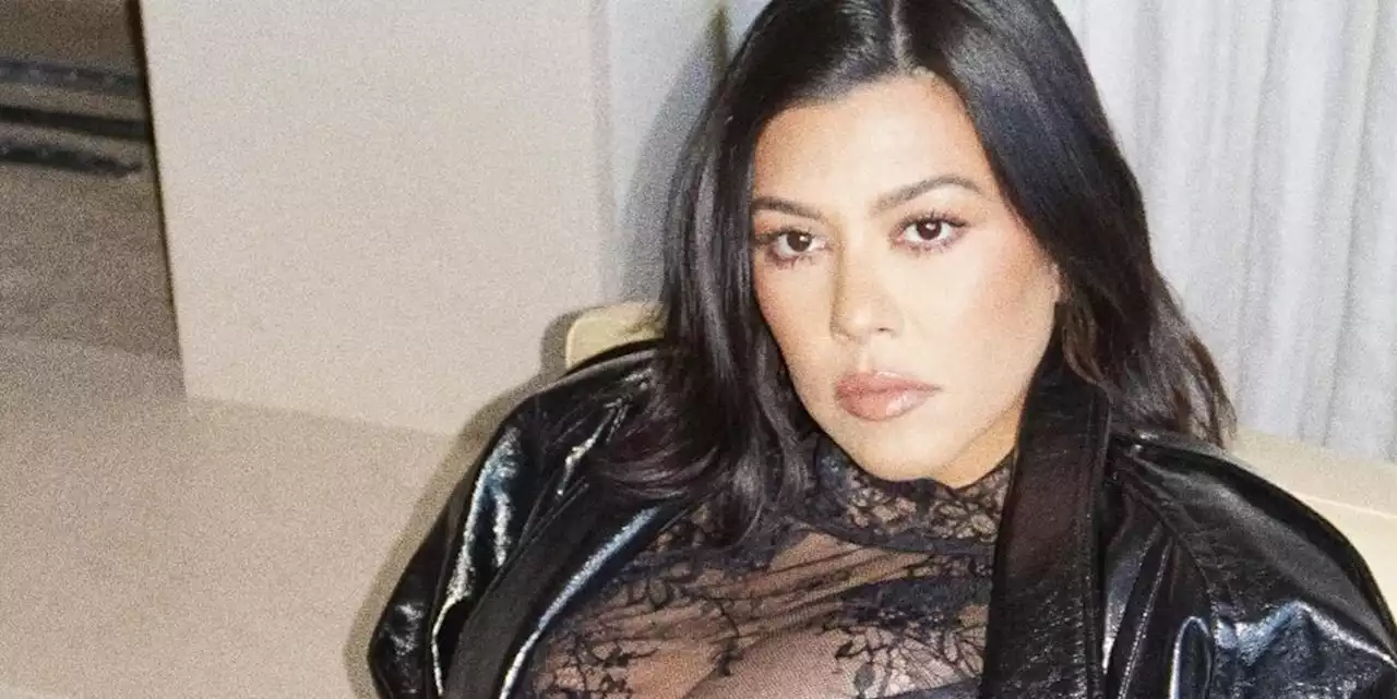 Kourtney Kardashian Lounges in a Sheer Top and Leather Separates