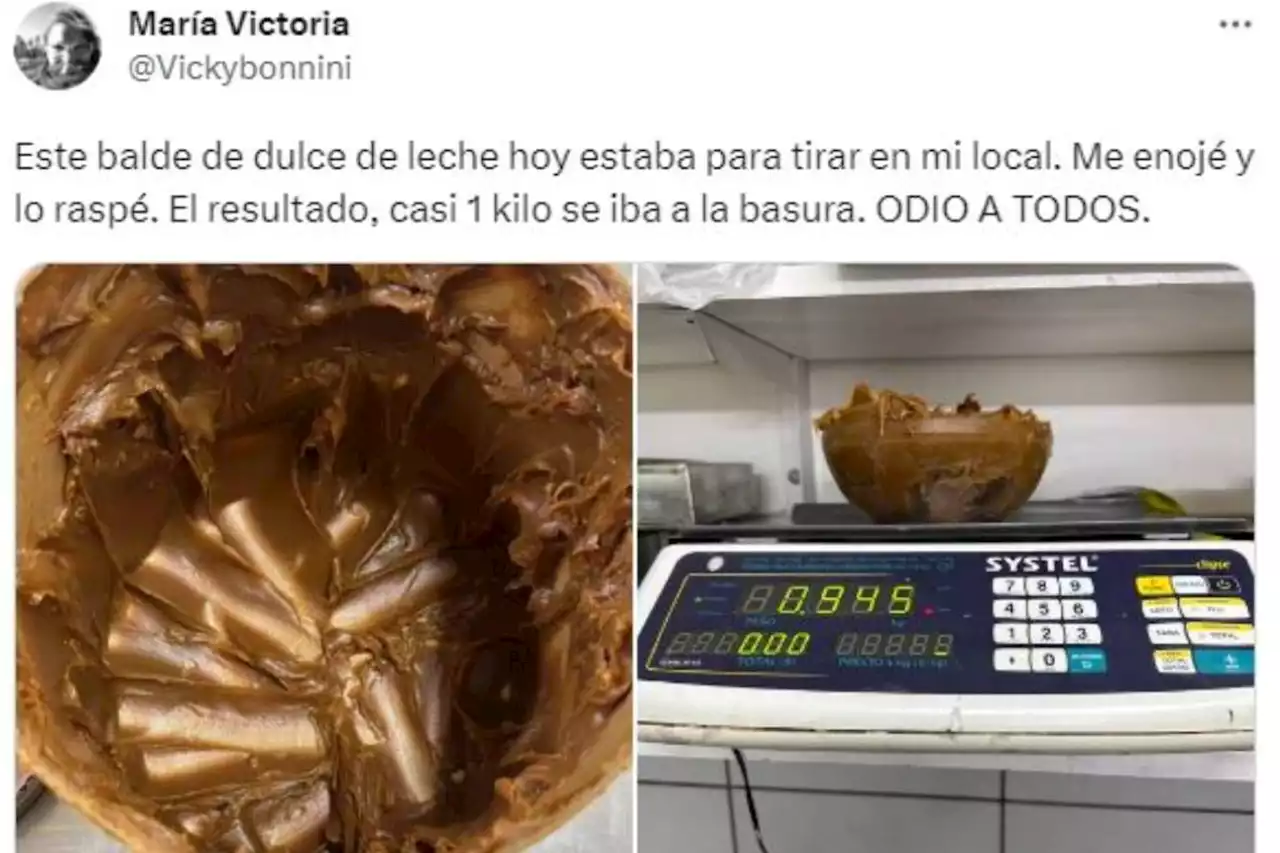 Expresó su bronca con sus empleados por tirar un balde con dulce de leche y causó controversia en las redes: “1 kilo iba a la basura”