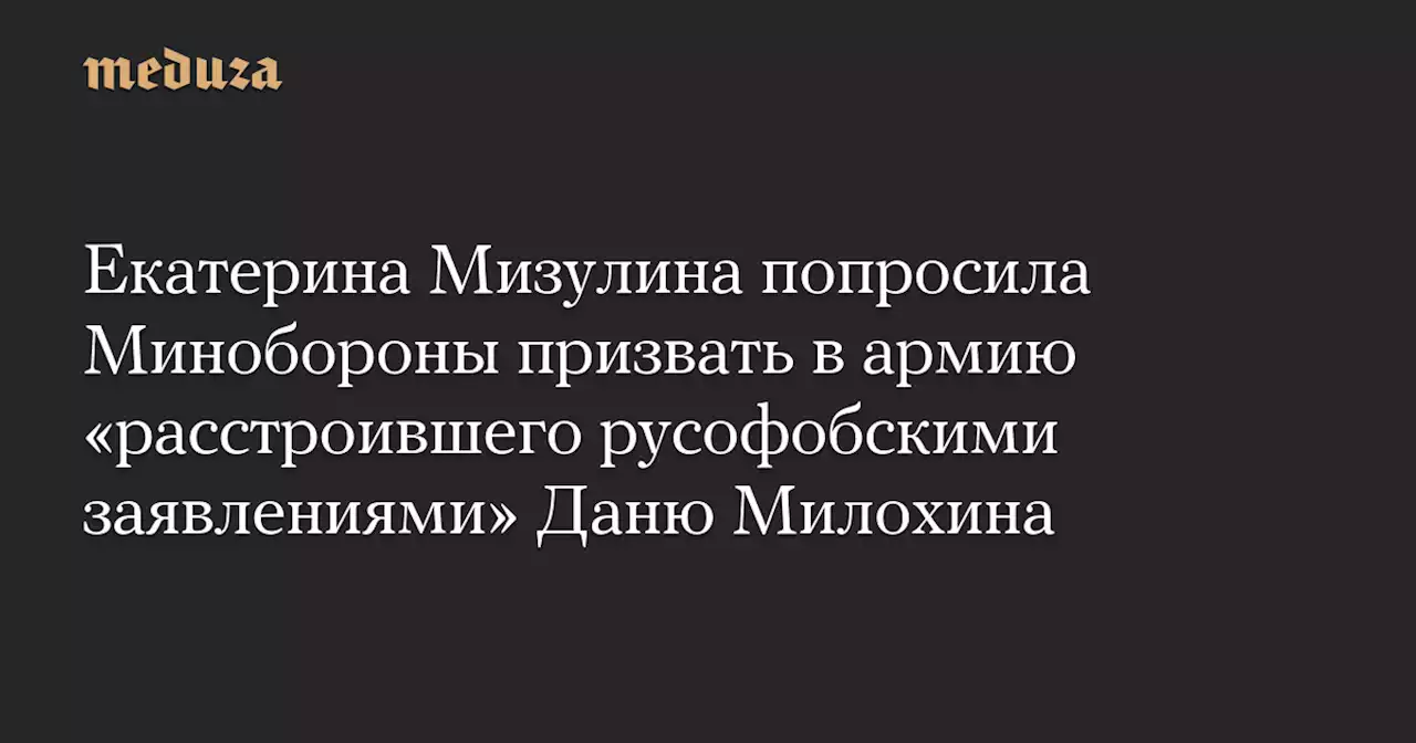 Екатерина Мизулина попросила Минобороны призвать в армию «расстроившего русофобскими заявлениями» Даню Милохина — Meduza