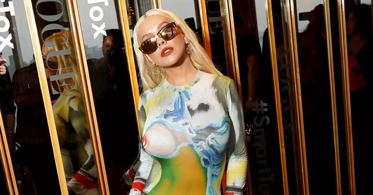 Christina Aguilera's Naked Illusion Dress Is a Colourful Work of Art