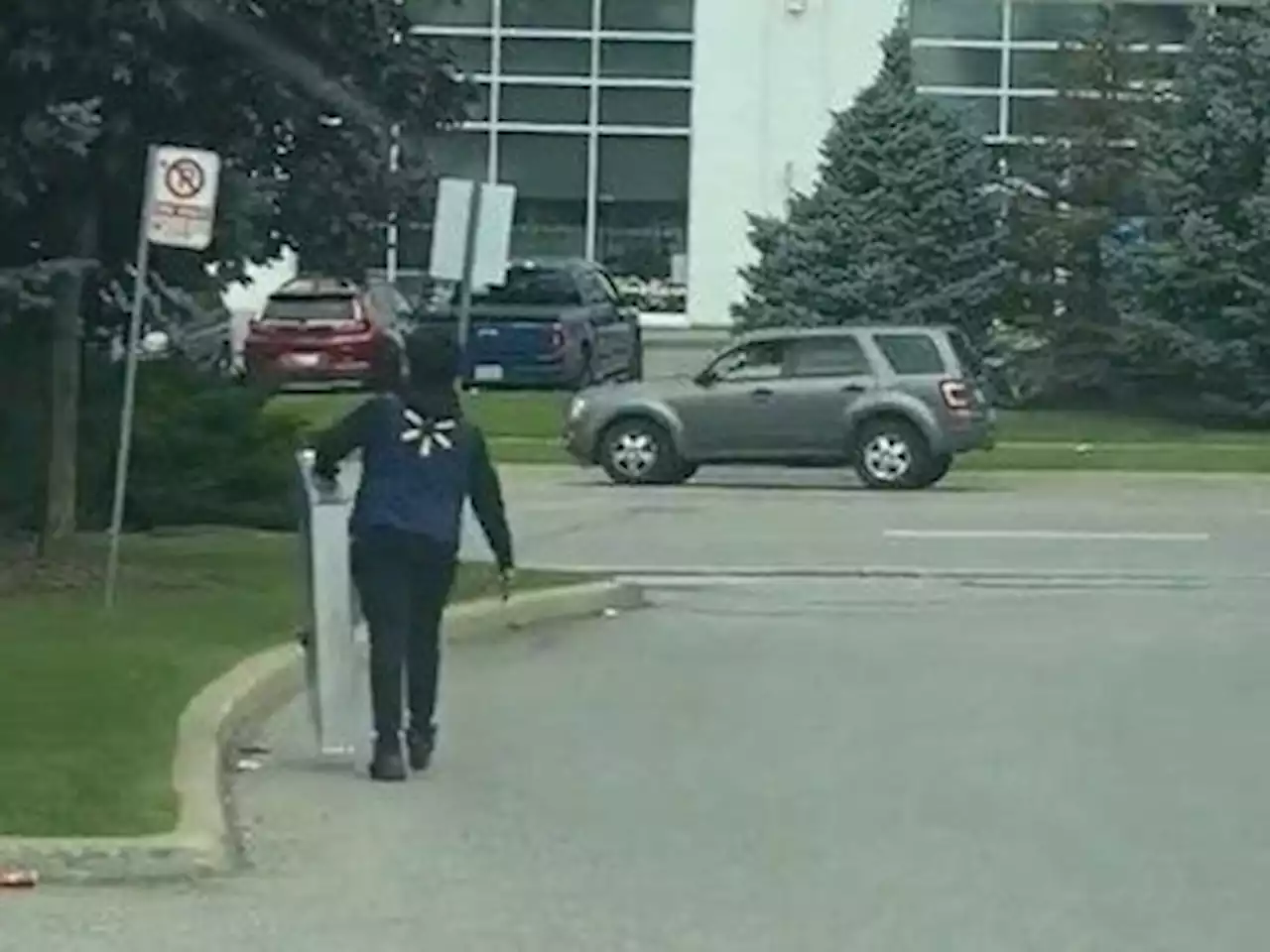 Man in Walmart vest walks out of Mississauga store with TV