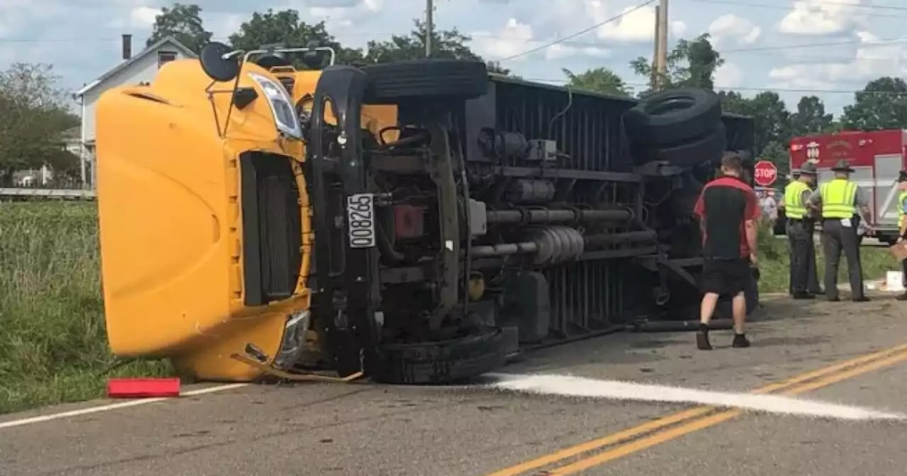 School bus with nearly 2 dozen students inside overturns in Marlboro Township; no serious injuries reported