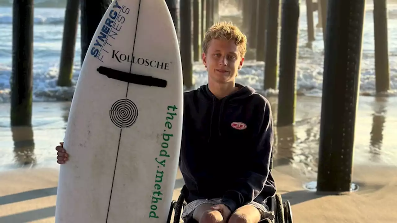 Teen wins surfing world title one year after 'scary' diagnosis limits the use of his legs