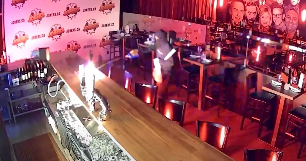 Video shows man break into comedy club near Toronto and fail to set it on fire