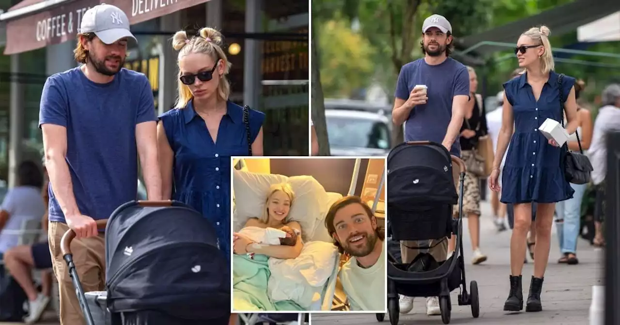 Jack Whitehall pushes baby daughter in pram on stroll with partner Roxy Horner