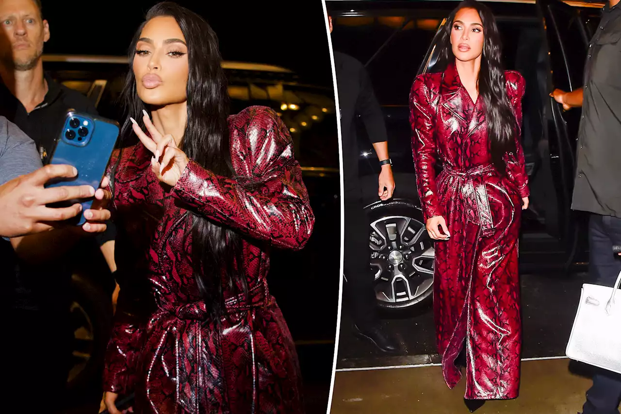 Kim Kardashian wows in snakeskin trench coat for dinner with Lauren Sánchez, Nicky Hilton