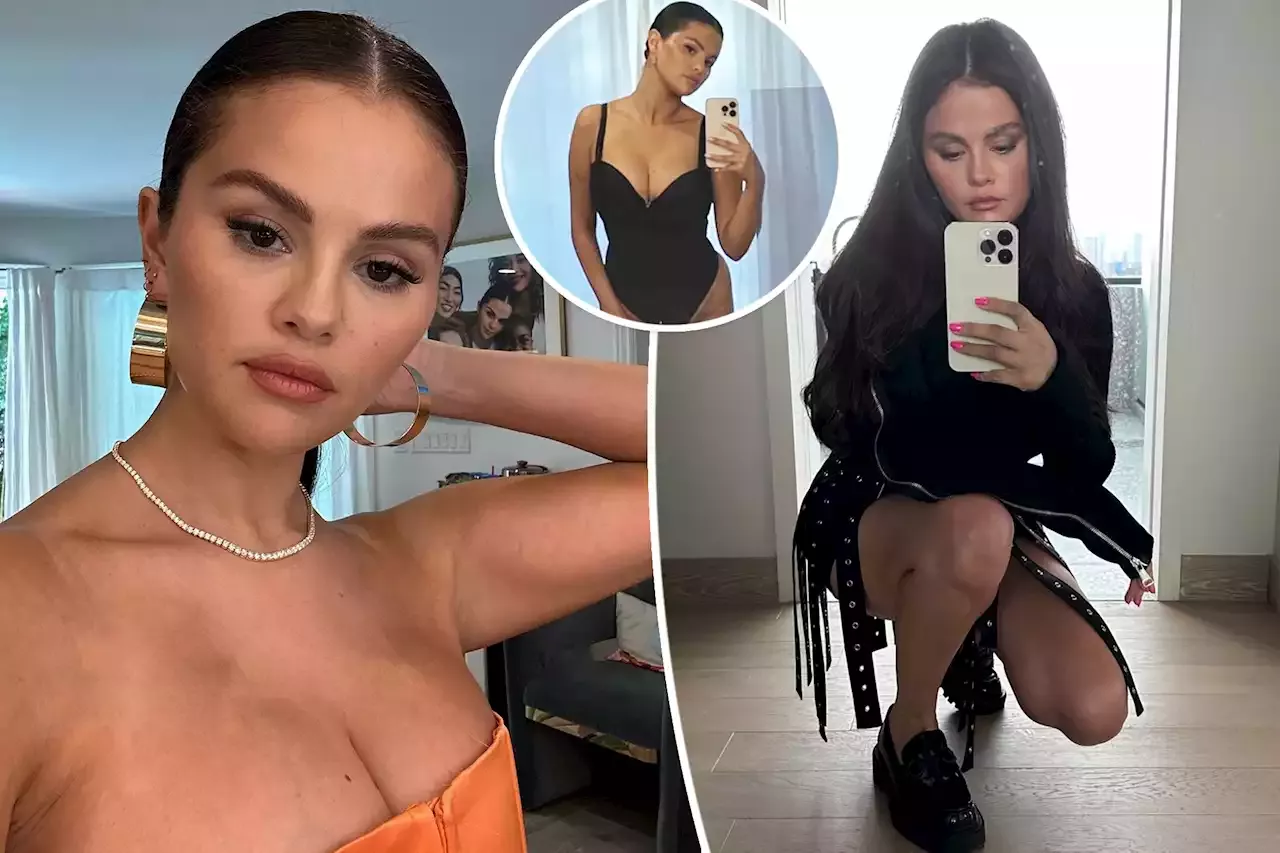 Selena Gomez shows off curves in plunging black bodysuit mirror selfie