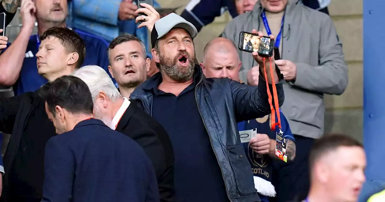 Gerard Butler spotted filming himself singing national anthem at Hampden