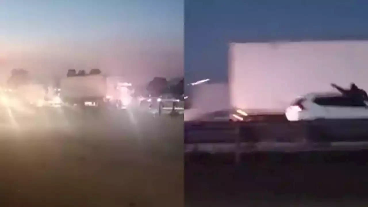 Captan en VIDEO asalto de conductores de 2 vehículos a tráiler en la México-Querétaro