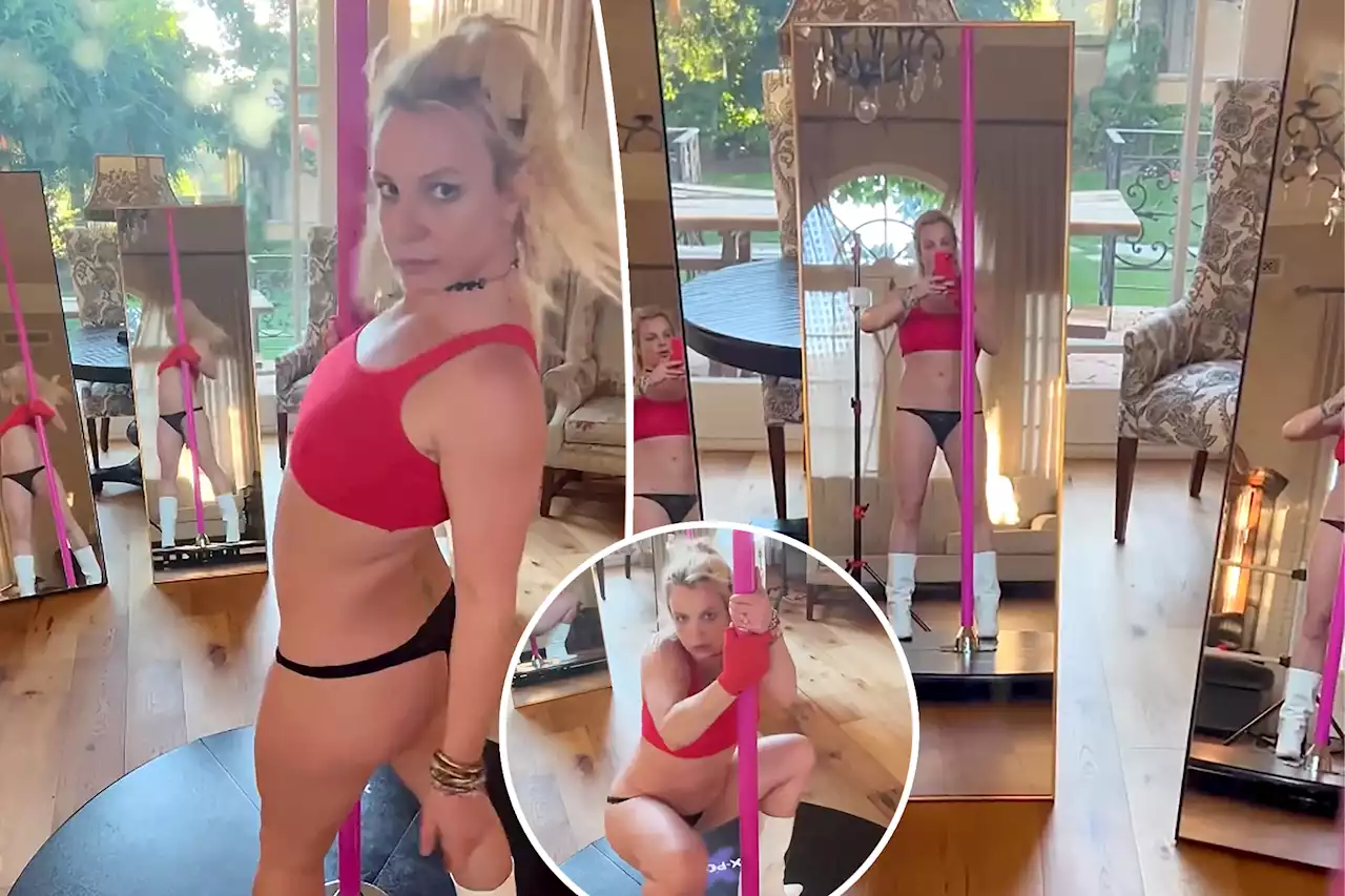 Britney Spears places mirrors around at-home stripper pole to watch herself dance in thong