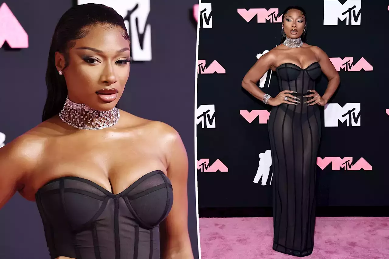 Megan Thee Stallion sizzles in sheer black corset gown on VMAs 2023 red