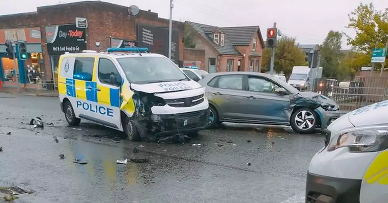 Police van in two-car crash on busy road as emergency services rush to scene