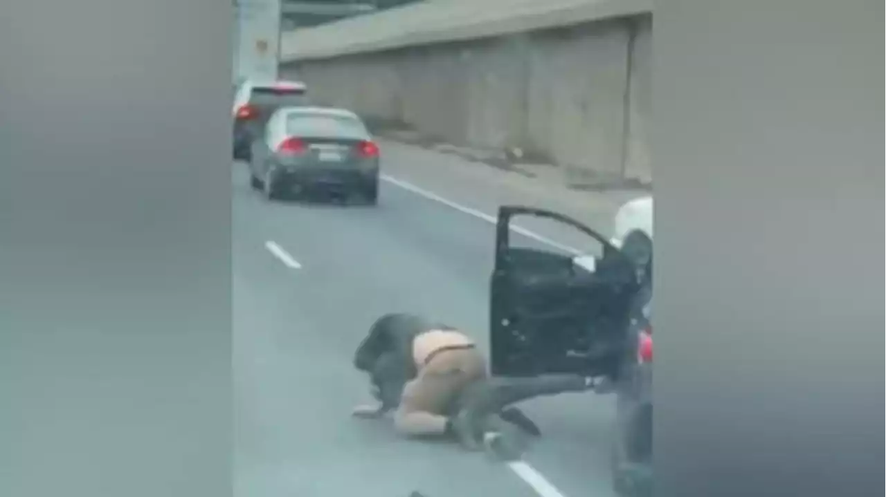 Video shows 2 people fighting on Highway 401 in Toronto in case of road rage: OPP