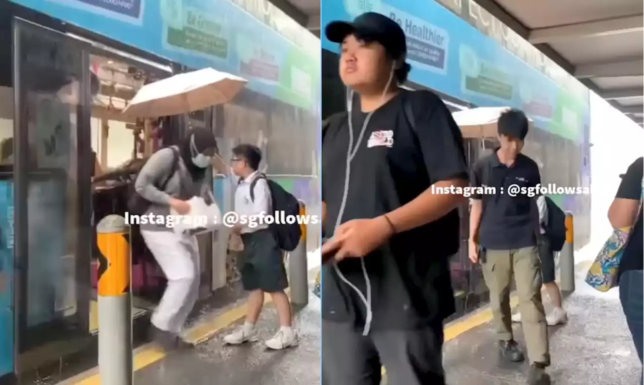 Kind boy helps shield people from rain at Punggol Rd bus stop