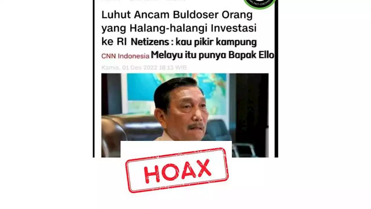 Cek Fakta: Hoaks Judul Artikel Komentar Warganet pada Luhut Binsar Pandjaitan