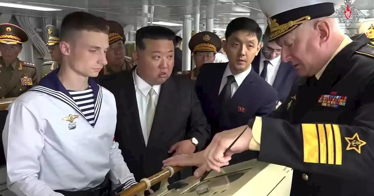 North Korea's Kim Jong Un inspects Russian bombers and warship during Russia visit