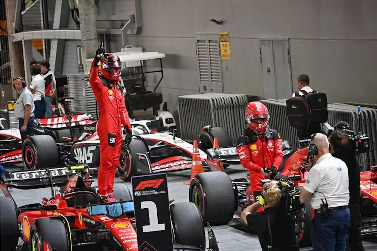 Ferrari’s Carlos Sainz takes pole at Singapore Grand Prix but both Red Bulls out of top 10