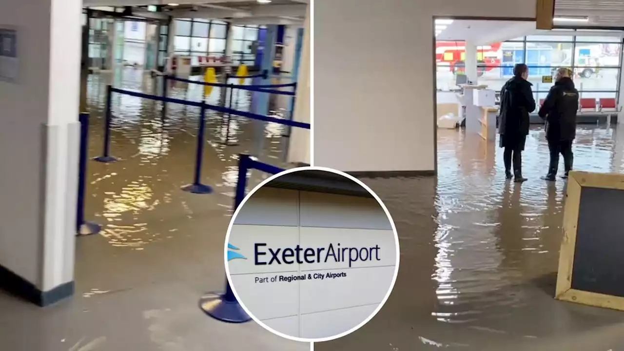 Exeter Airport closed after floodwater engulfs terminal building causing chaos and grounding flights