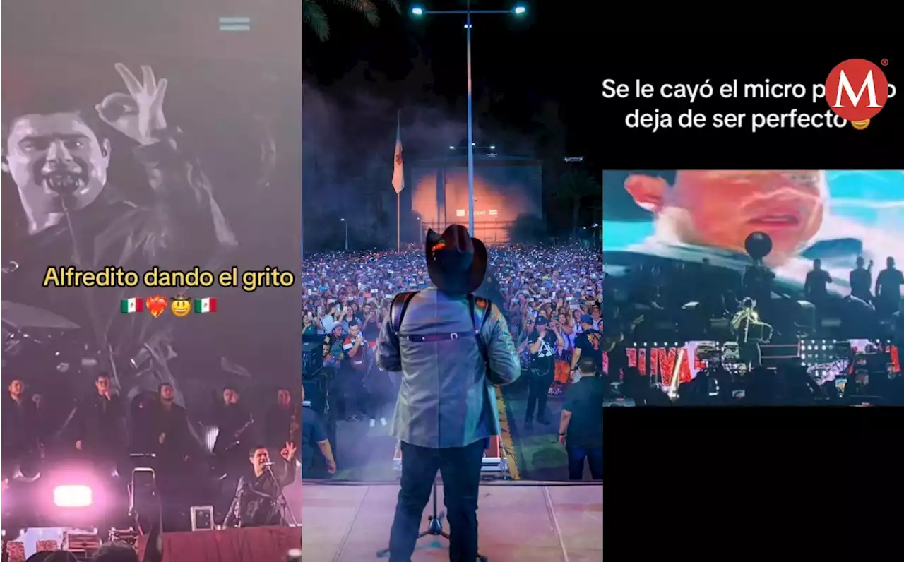 Alfredo Olivas tiene percance con el micrófono en concierto de Reynosa