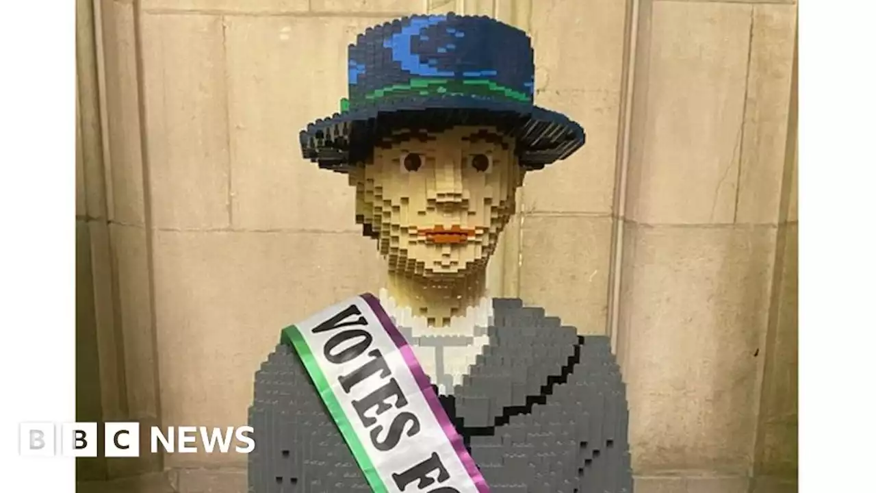 Life-sized Lego suffragette at university in Bristol