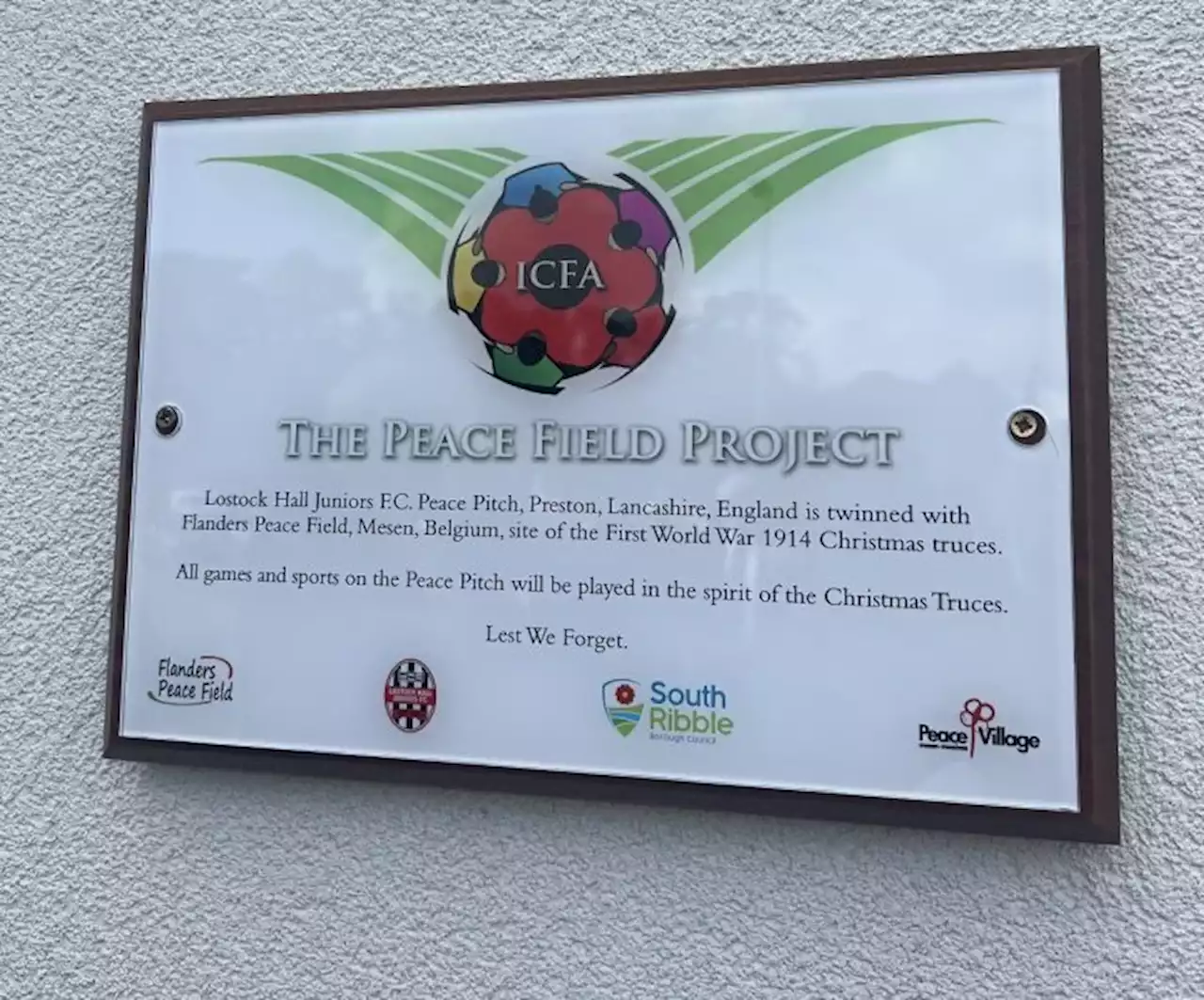 Peace in football plaque unveiled in Bamber Bridge park