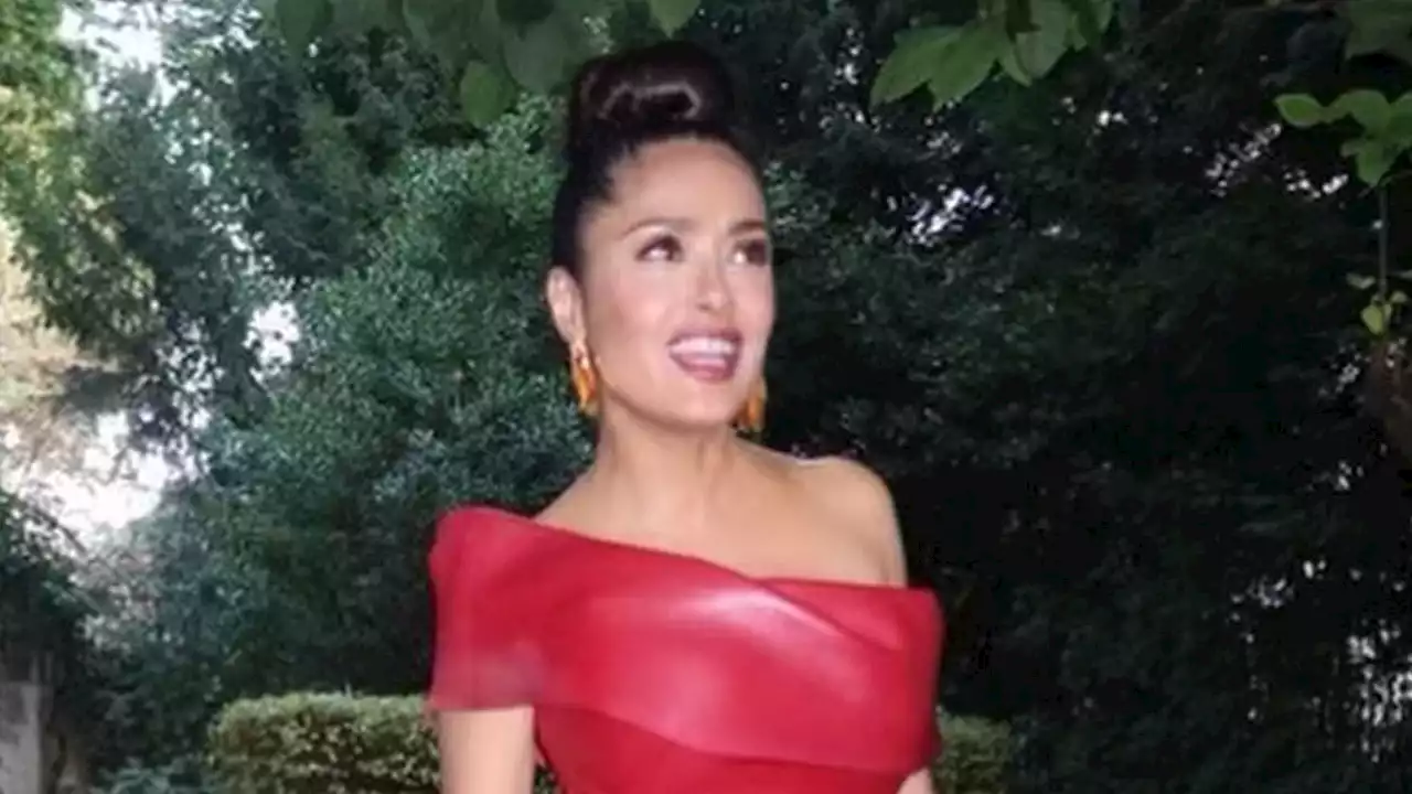 The Only Thing Hotter Than Salma Hayek Is Her Cherry-Red Leather Midi Dress