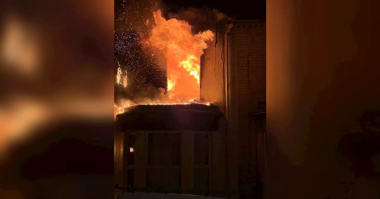 Moment devastating fire rips through second floor of home