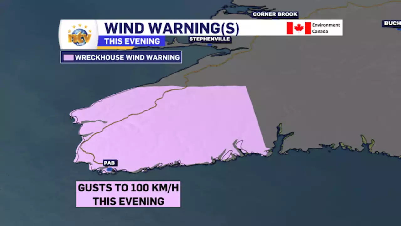 Wind Warning issued for the Wreckhouse Area; gusts to 100 km/h expected this evening