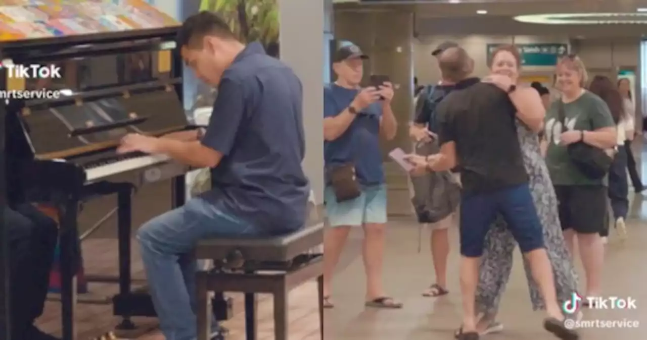 Couple break into a dance at Bayfront MRT station to tunes of busker who's an award-winning pianist