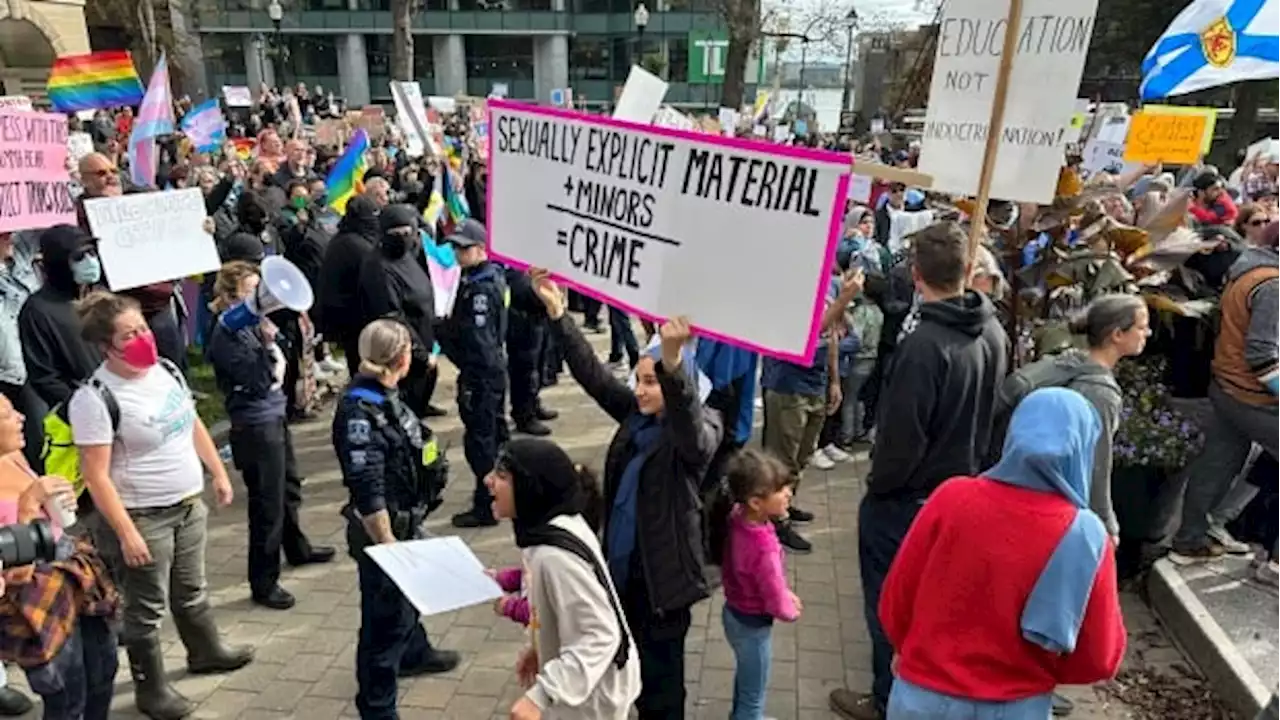 Protesters, counter-protesters march in Halifax over LGBTQ rights in schools