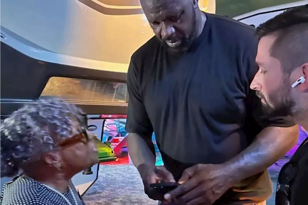 Opal Lee checks in with Shaquille O’Neal at his electronic dance music festival