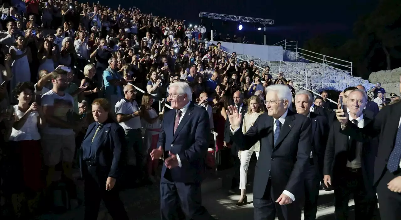 Il presidente Mattarella e il presidente tedesco Frank-Walter Steinmeier al Teatro Greco di Siracusa