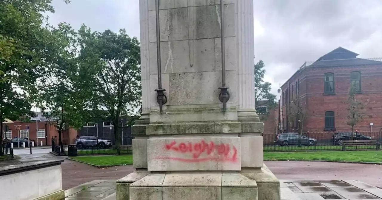 Outrage after Leigh war memorial is defaced with graffiti