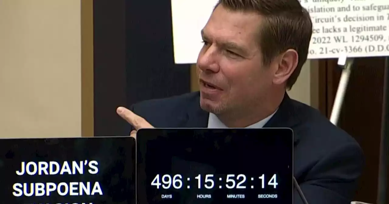 Swalwell displays 'Jordan subpoena evasion' clock at Garland hearing