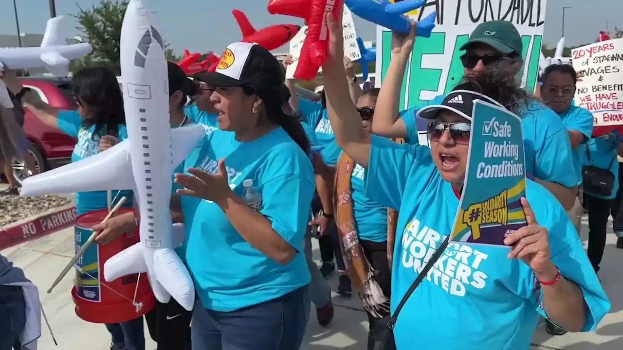 DFW Airport contract workers protest for better wages and benefits