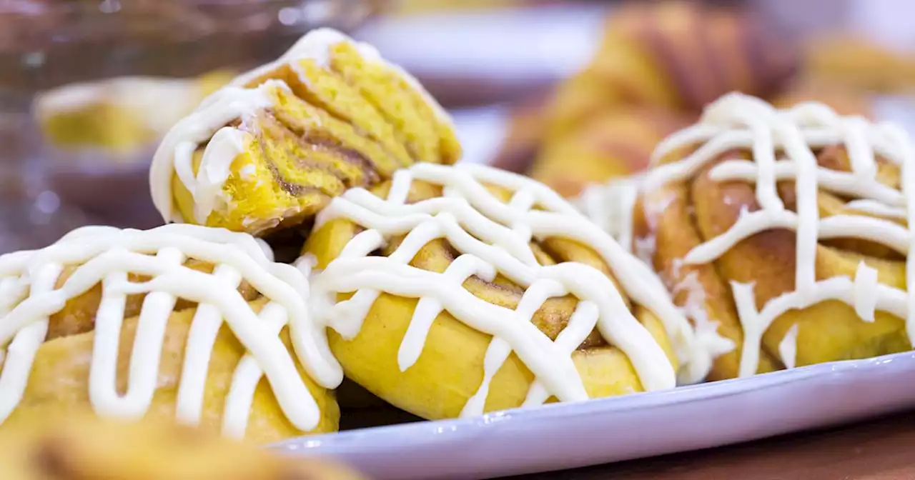 Bake a batch of pumpkin cinnamon buns for a cozy fall breakfast