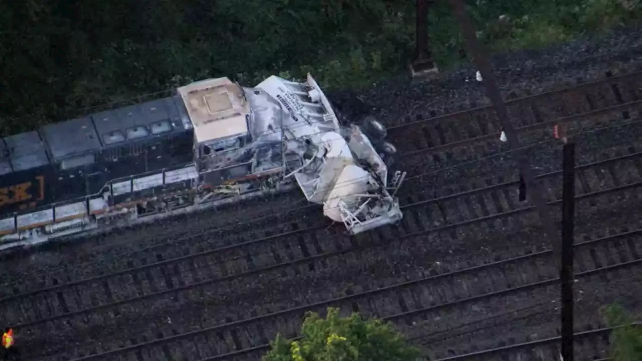 Cement truck, freight train crash near railroad crossing in Bucks County