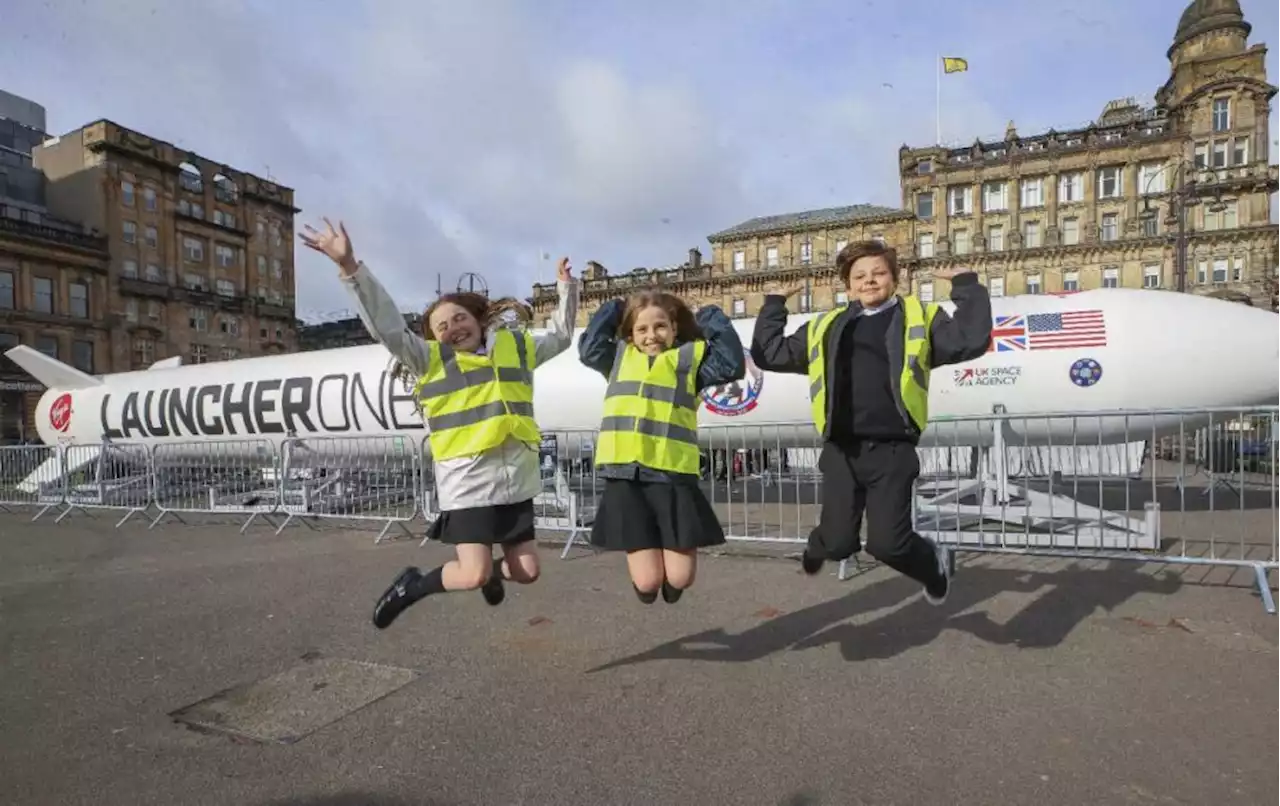 Huge space rocket docks at Glasgow's George Square to help inspire children.