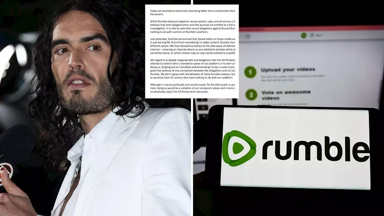 ‘Free speech’ platform Rumble hits back at MP’s ‘disturbing’ letter over Russell Brand in demonetisation row