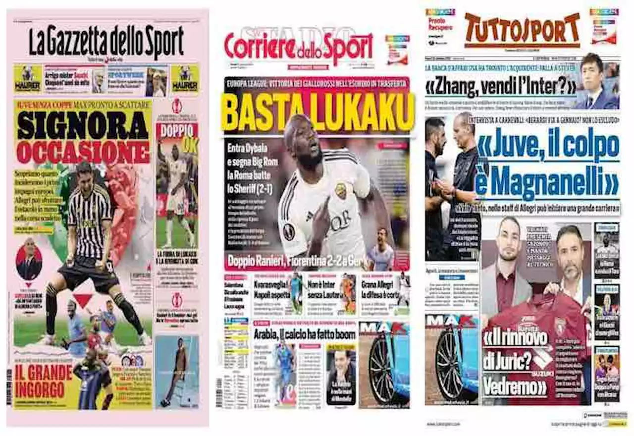 Rassegna stampa, le prime pagine dei quotidiani sportivi del 22 settembre