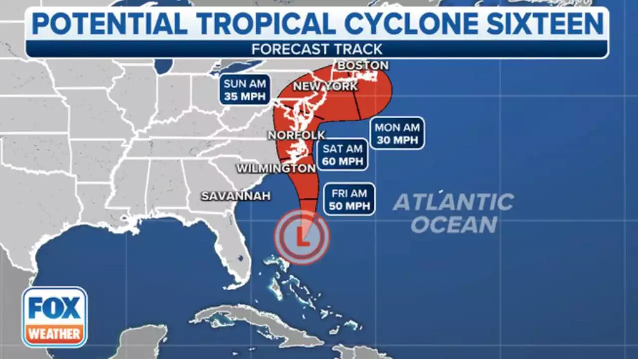 Brewing tropical storm hours from lashing mid-Atlantic Coast with powerful winds, dangerous storm surge