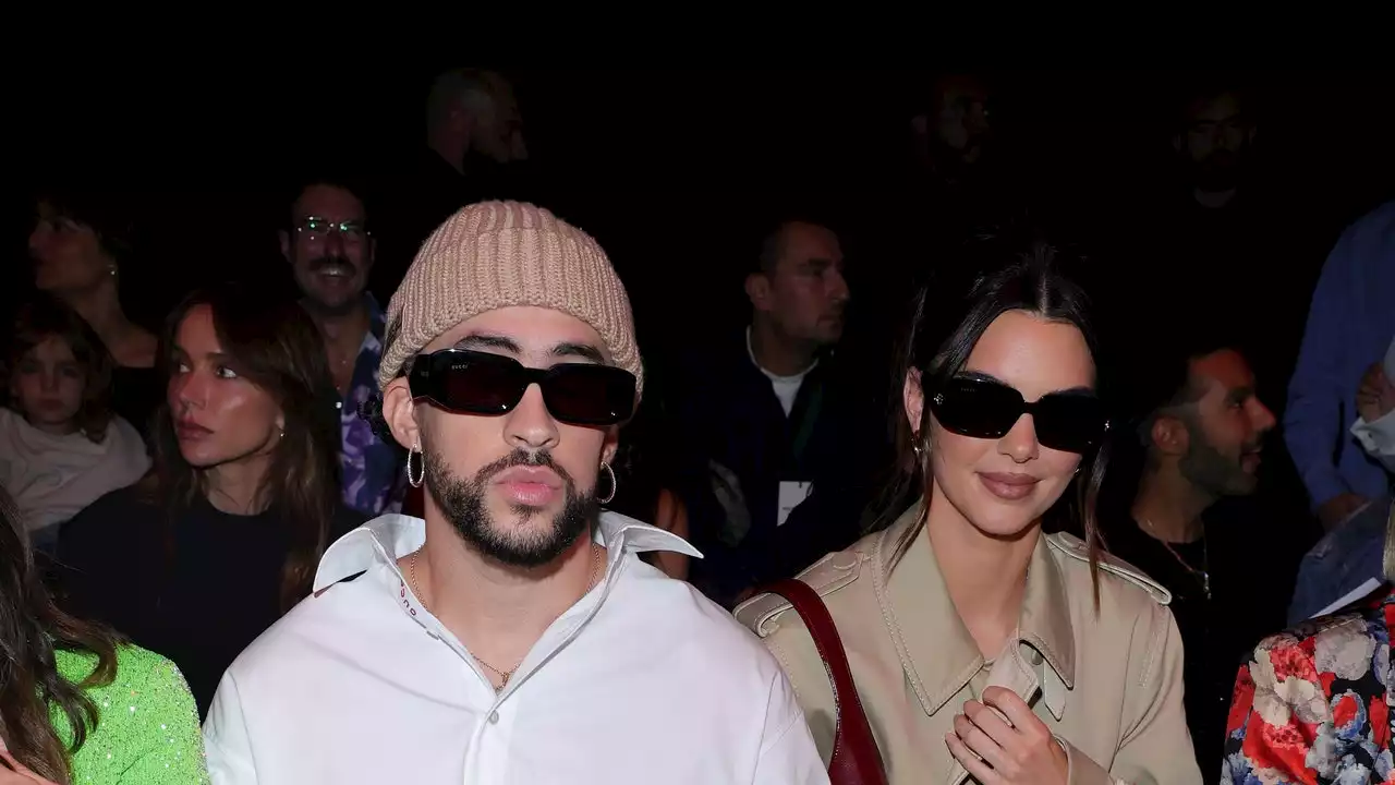 Pantless and in Pointed Kitten Heels, Kendall Jenner Has a Front Row Moment With Bad Bunny at Gucci