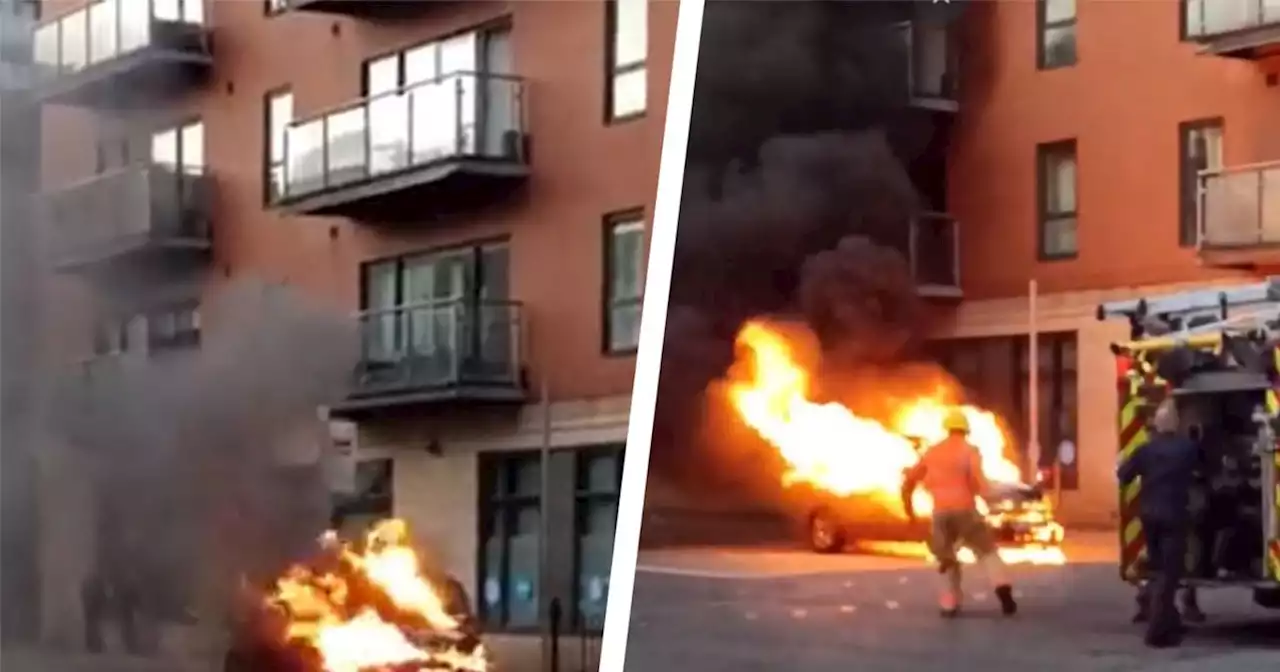 Dramatic footage captures moment Fiat 500 bursts into flames