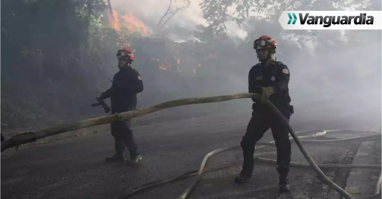 Así intentan 15 bomberos apagar el grave incendio en la Mesa de Ruitoque, Floridablanca