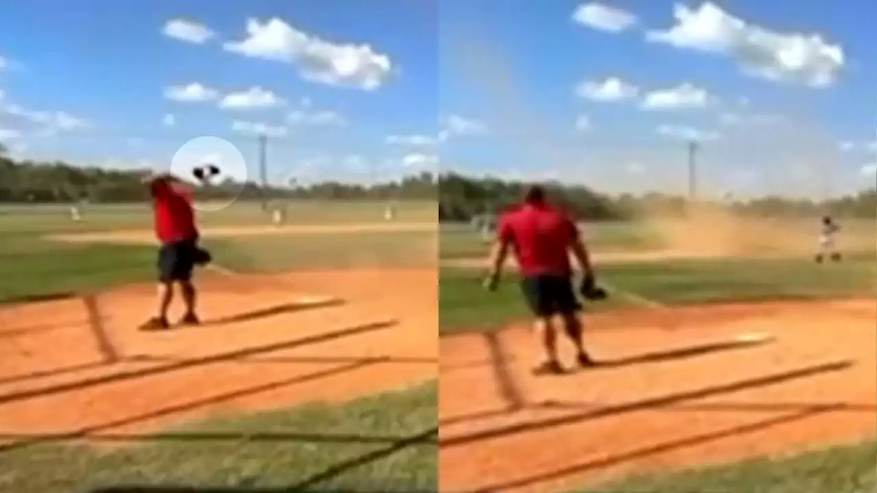 Dust devil caught on video sweeping up dirt from baseball field during Little League game in Tomball