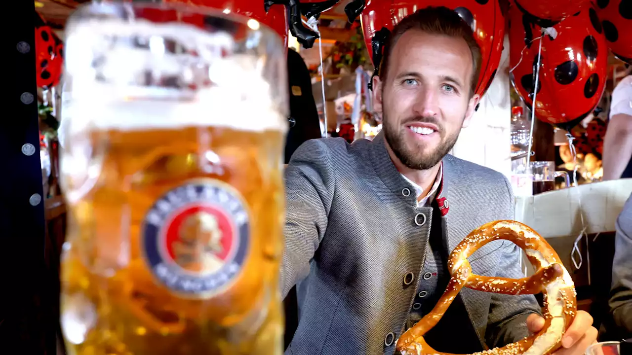 Bayern Munich hat-trick hero Harry Kane enjoys giant beer & pretzel at Oktoberfest as Tottenham take in first North London derby without him