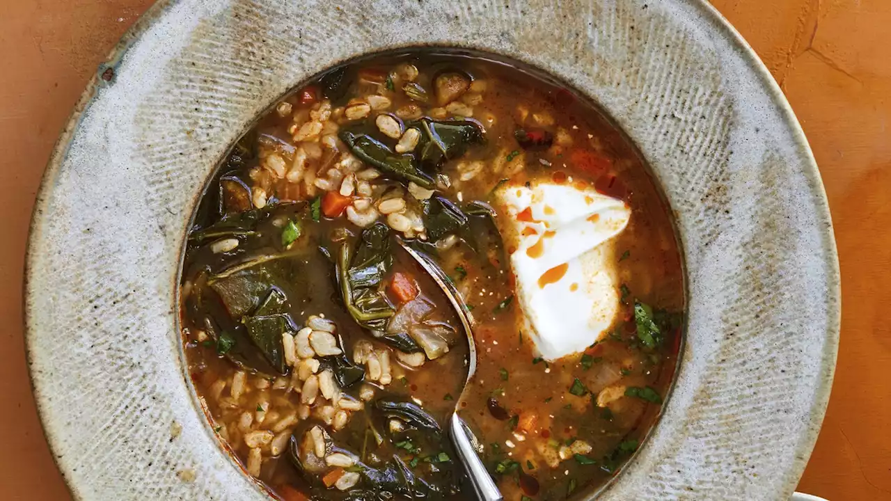 JJ Johnson's recipe for Collard Greens and Rice Soup