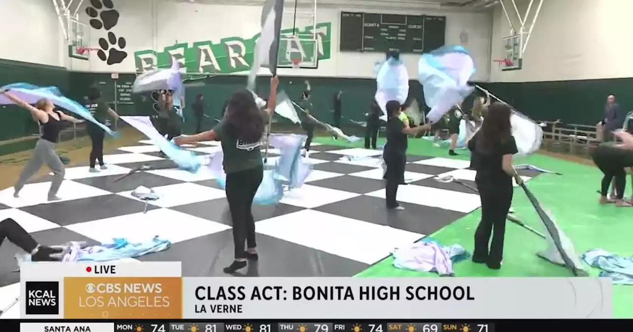 Practicing with color guard at Bonita High School: Class Act